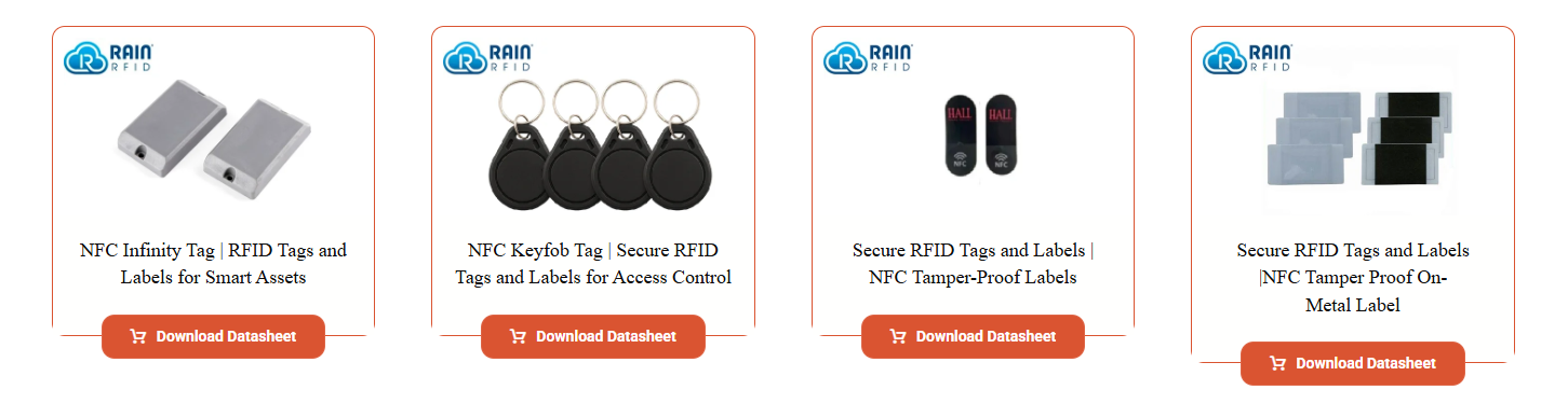 Rain RFID NFC Infinity Tag: RFID tags and labels for smart assets (image shows two small rectangular RFID tags)